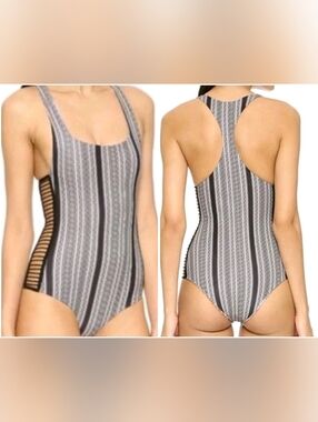 ACACIA Swimwear Black Mesh/Crochet SIDES One Piece Bathing Suit Women Sz Small